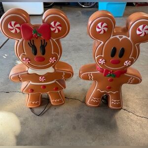 24" LED Gingerbread Mickey & Minnie Mouse Blow Mold Christmas Set 2023 NEW